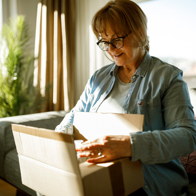 woman opening up package